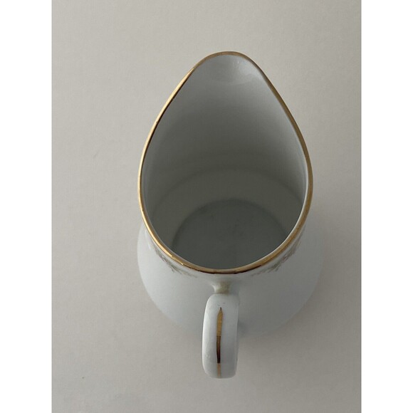 Vintage White Fine Porcelain Small 7 Ounces Creamer Gold Trimming and Flowers - Picture 9 of 10